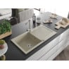 Mexen Leo granite kitchen sink 1-bowl with drainer and Duero kitchen tap, beige - 6501-69-671600-00