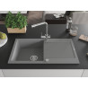 Mexen Leo granite kitchen sink 1-bowl with drainer and Duero kitchen faucet, gray - 6501-71-671600-00