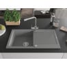 Mexen Leo granite kitchen sink 1-bowl with drainer and Duero kitchen tap, grey - 6501-71-671600-00