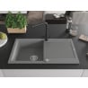 Mexen Leo granite sink 1-bowl with drainer and Duero kitchen tap, grey - 6501-71-671600-70