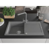 Mexen Leo Granite Kitchen Sink 1-Bowl with Drainer and Duero Faucet, Gray - 6501-71-671600-71
