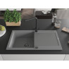 Mexen Leo 1-bowl granite sink with drainer and Duero kitchen faucet, gray - 6501-71-671600-70-B