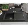 Mexen Leo granite kitchen sink 1-bowl with drainer and Duero kitchen tap, black/silver metallic - 6501-73-671600-00