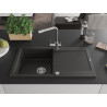 Mexen Leo granite sink 1-bowl with drainer and kitchen faucet Duero, black/gold metallic - 6501-75-671600-00