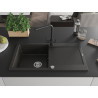 Mexen Leo granite kitchen sink 1-bowl with drainer and kitchen faucet Duero, black/gold metallic - 6501-75-671600-70
