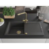Mexen Leo 1-bowl granite sink with drainer and Duero kitchen faucet, speckled black - 6501-76-671600-50