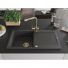 Mexen Leo granite kitchen sink 1-bowl with drainer and Duero kitchen tap, black speckled - 6501-76-671600-50