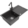Mexen Leo 1-bowl granite sink with drainer and Duero kitchen faucet, speckled black - 6501-76-671600-76