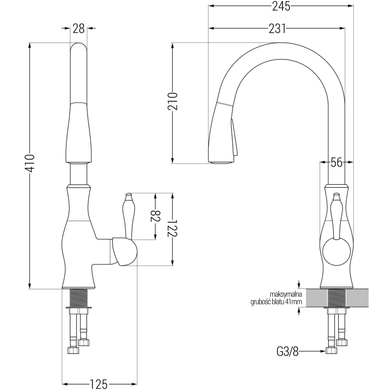 Mexen Leo granite kitchen sink 1-bowl with drainer and Savita kitchen faucet, white - 6501-20-672601-50