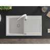 Mexen Leo granite kitchen sink with 1 bowl, drainer, and Savita kitchen faucet, white - 6501-20-672601-20