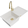 Mexen Leo 1-compartment granite sink with a drip tray and kitchen mixer tap Savita, White - 6501-20-672601-50