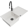Mexen Leo 1-compartment granite sink with a drip tray and kitchen mixer tap Savita, White - 6501-20-672601-70