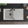 Mexen Leo granite kitchen sink 1-bowl with drainer and Savita kitchen faucet, white - 6501-20-672601-70