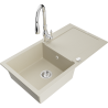 Mexen Leo 1-bowl granite kitchen sink with drainer and Savita kitchen faucet, beige - 6501-69-672601-00
