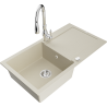 Mexen Leo granite kitchen sink 1-bowl with drainer and Savita kitchen faucet, beige - 6501-69-672601-00