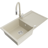 Mexen Leo granite kitchen sink 1-bowl with drainer and Savita kitchen faucet, beige - 6501-69-672601-69