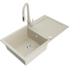 Mexen Leo Savita beige granite kitchen sink with one bowl, drainer, and faucet - 6501-69-672601-69