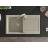 Mexen Leo granite kitchen sink 1-bowl with drainer and Savita kitchen faucet, beige - 6501-69-672601-69