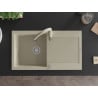 Mexen Leo Savita beige granite kitchen sink with one bowl, drainer, and faucet - 6501-69-672601-69