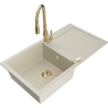 Mexen Leo granite kitchen sink 1-bowl with drainer and Savita kitchen faucet, beige - 6501-69-672601-50