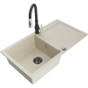 Mexen Leo granite sink 1-bowl with drainer and Savita kitchen faucet, beige - 6501-69-672601-70