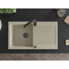 Mexen Leo granite kitchen sink 1-bowl with drainer and Savita kitchen faucet, beige - 6501-69-672601-70