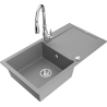 Mexen Leo 1-compartment granite sink with a drip tray and kitchen mixer tap Savita, Grey - 6501-71-672601-00