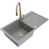 Mexen Leo granite sink 1-bowl with drainer and Savita kitchen tap, grey - 6501-71-672601-50