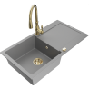 Mexen Leo Savita granite kitchen sink 1-bowl with drainer and kitchen faucet, gray - 6501-71-672601-50