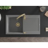 Mexen Leo granite kitchen sink 1-bowl with drainer and kitchen faucet Savita, gray - 6501-71-672601-50