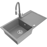 Mexen Leo granite kitchen sink 1-bowl with drainer and Savita kitchen faucet, gray - 6501-71-672601-71