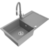 Mexen Leo granite sink 1-bowl with drainer and Savita kitchen tap, grey - 6501-71-672601-71