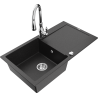 Mexen Leo 1-compartment granite sink with a drip tray and kitchen mixer tap Savita, Black/Silver metallic - 6501-73-672601-00