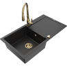 Mexen Leo granite kitchen sink 1-bowl with drainer and Savita kitchen faucet, black/silver metallic - 6501-73-672601-50