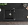 Mexen Leo granite sink single-bowl with drainer and kitchen faucet Savita, black/silver metallic - 6501-73-672601-70