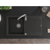 Mexen Leo granite kitchen sink 1-bowl with drainer and kitchen faucet Savita, black/gold metallic - 6501-75-672601-00