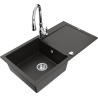 Mexen Leo 1-bowl Granite Sink with Drainer and Savita Kitchen Faucet, Black/Gold Metallic - 6501-75-672601-00
