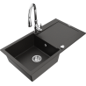 Mexen Leo granite kitchen sink 1-bowl with drainer and kitchen faucet Savita, black/gold metallic - 6501-75-672601-00