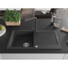 Mexen Leo 1-bowl granite sink with drainer and Duero kitchen faucet, speckled black - 6501-76-671600-76
