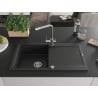 Mexen Leo granite sink 1-bowl with drainer and Duero kitchen tap, black - 6501-77-671600-00