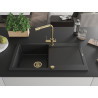 Mexen Leo 1-bowl granite sink with drainer and Duero kitchen faucet, black - 6501-77-671600-50