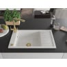 Mexen Elias 1-bowl granite sink with drainer and Duero kitchen tap, white - 6511-20-671600-50