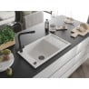 Mexen Elias granite single-bowl sink with drainer and kitchen faucet Duero, white - 6511-20-671600-70