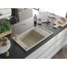 Mexen Elias granite sink 1-bowl with drainer and Duero kitchen faucet, beige - 6511-69-671600-50