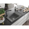 Mexen Elias 1-bowl granite sink with drainer and Duero kitchen faucet, gray - 6511-71-671600-70