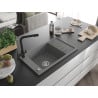 Mexen Elias single-bowl granite sink with drainer and Duero kitchen tap, grey - 6511-71-671600-70