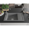 Mexen Elias granite sink 1-bowl with drainer and kitchen faucet Duero, gray - 6511-71-671600-71