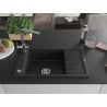 Mexen Elias granite kitchen sink with one basin, drainer, and kitchen faucet Duero, black/silver metallic - 6511-73-671600-00