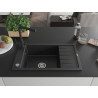 Mexen Elias 1-bowl granite sink with drainer and Duero kitchen faucet, black/silver metallic - 6511-73-671600-70