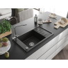 Mexen Elias granite single-bowl sink with drainer and Duero kitchen faucet, black/gold metallic - 6511-75-671600-00